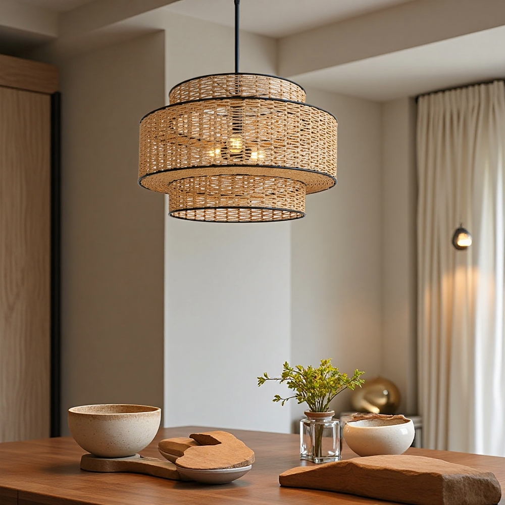 Wabi Sabi Handwoven Linen Rope Art Pendant Lamp