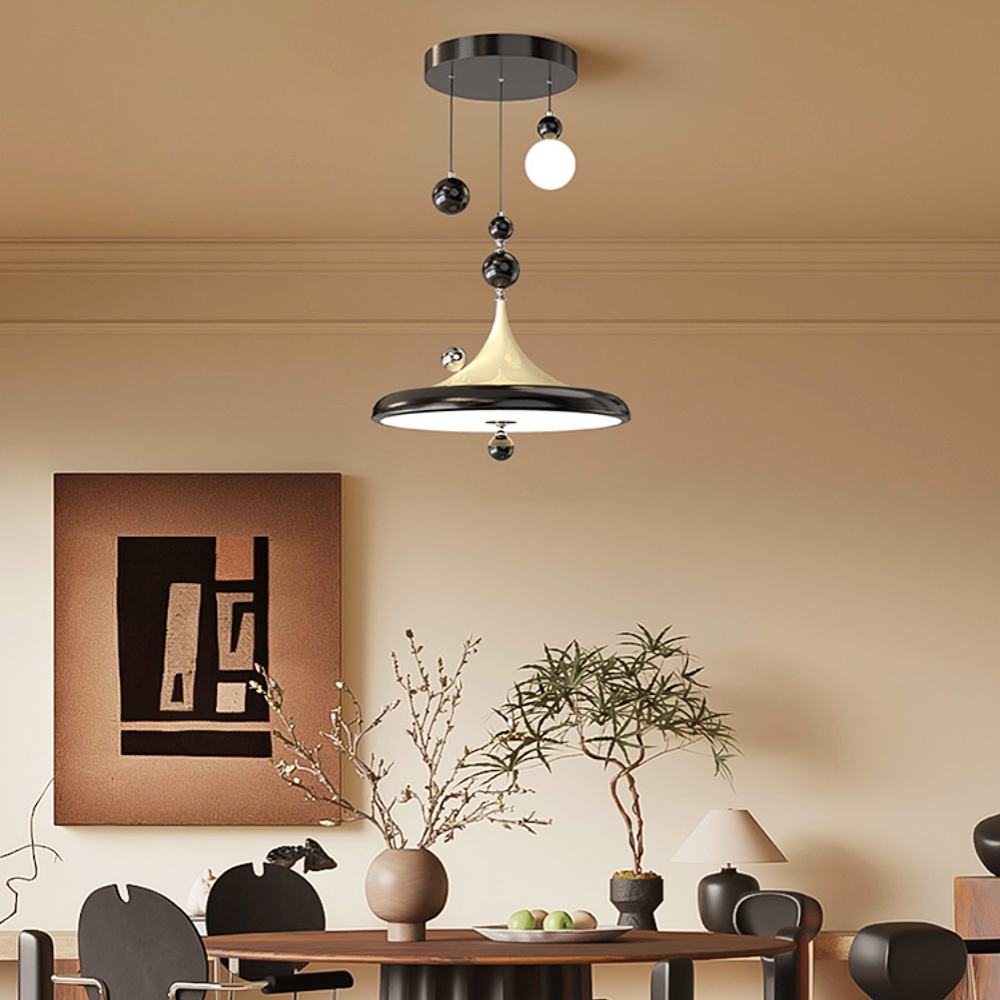 Retro Walnut Finish Creative Round LED Pendant Light 
