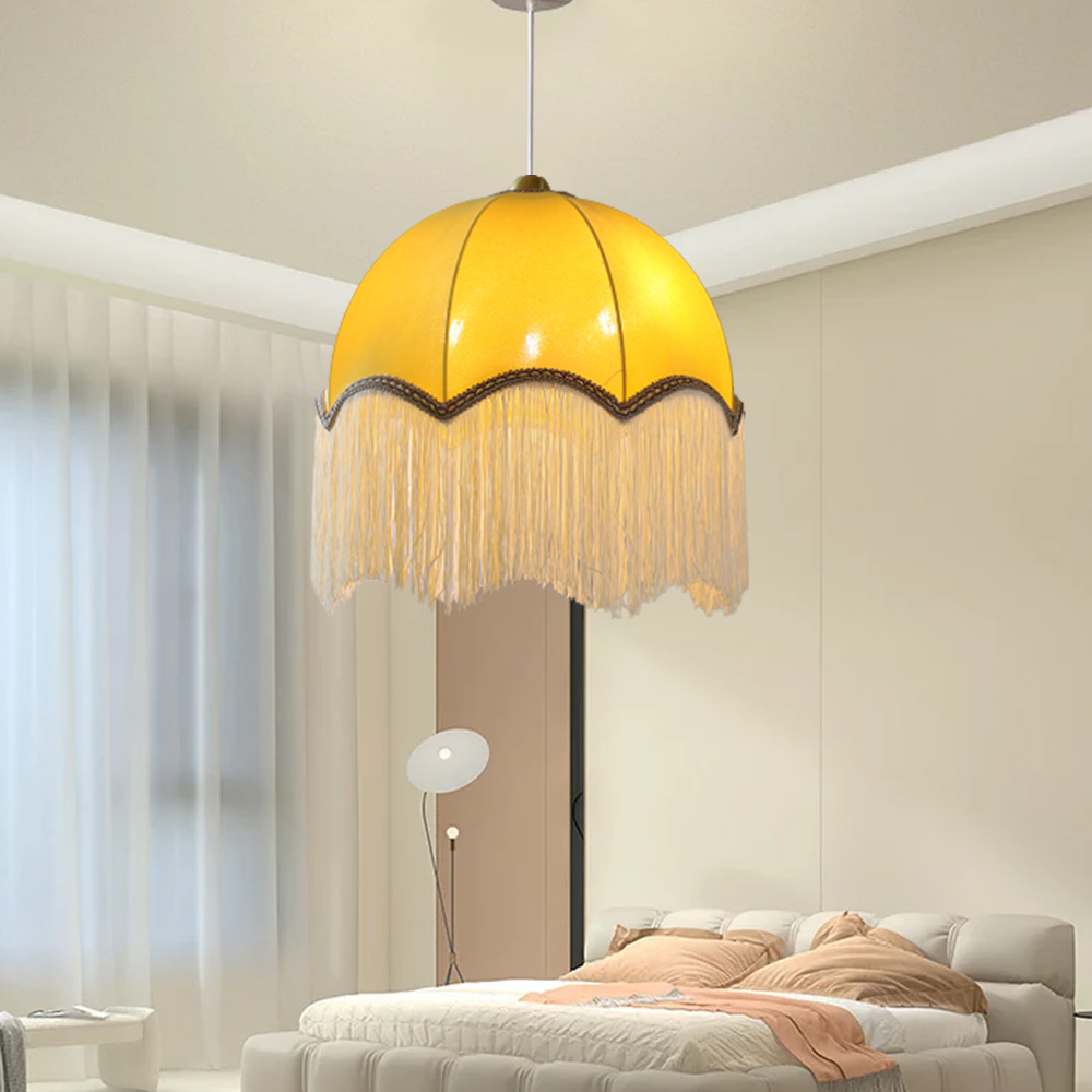 Boho Room Decorative Tassel Chandelier Modern Elegant Lemon Yellow Fabric Pendant Lights