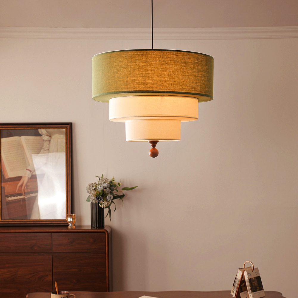French Retro Color-Blocked Fabric Pendant Light