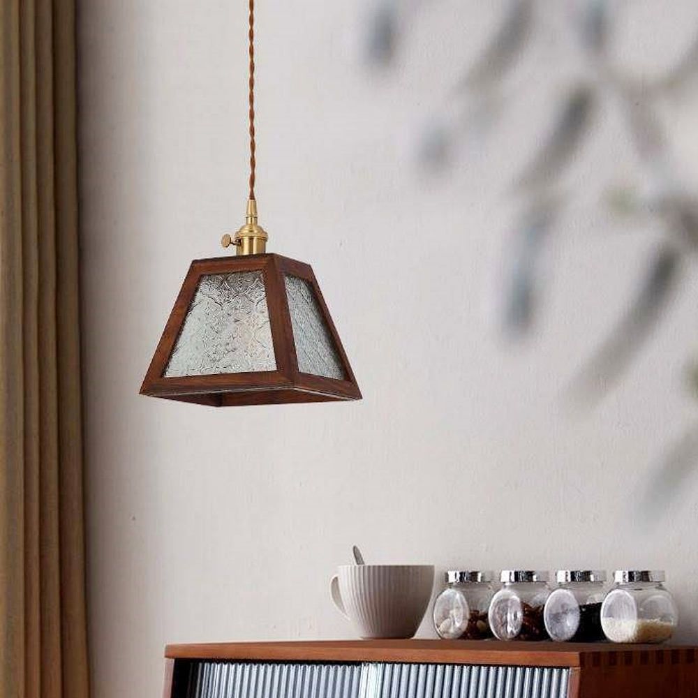 Vintage Etched Glass Pendant Lamp Cozy Bedroom Bedside Lighting