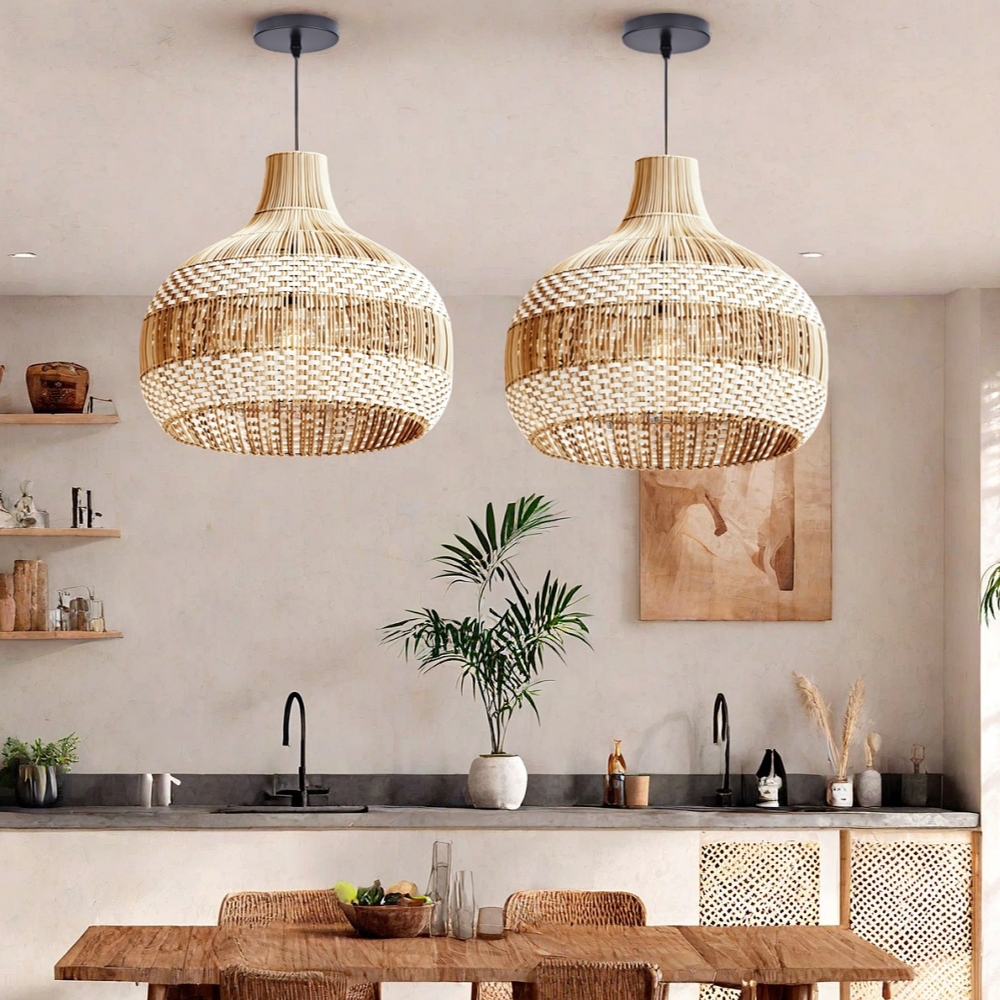 Boho Vintage Rattan Pendant Light Southeast Asian Woven Design