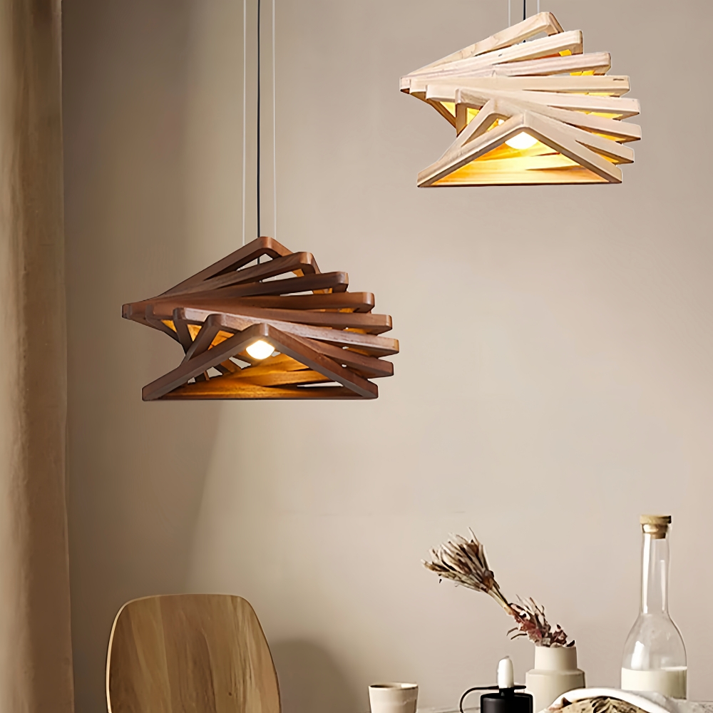 Japanese Retro Wooden Spiral Pendant Lamp