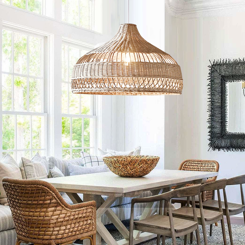 Hand-Woven Light Brown Basket Rattan Pendant Light Shades For Bedroom Living Room