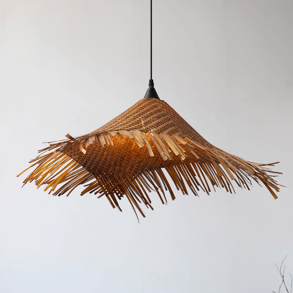 Wabi-Sabi Handmade Bamboo Woven Hat Pendant Light