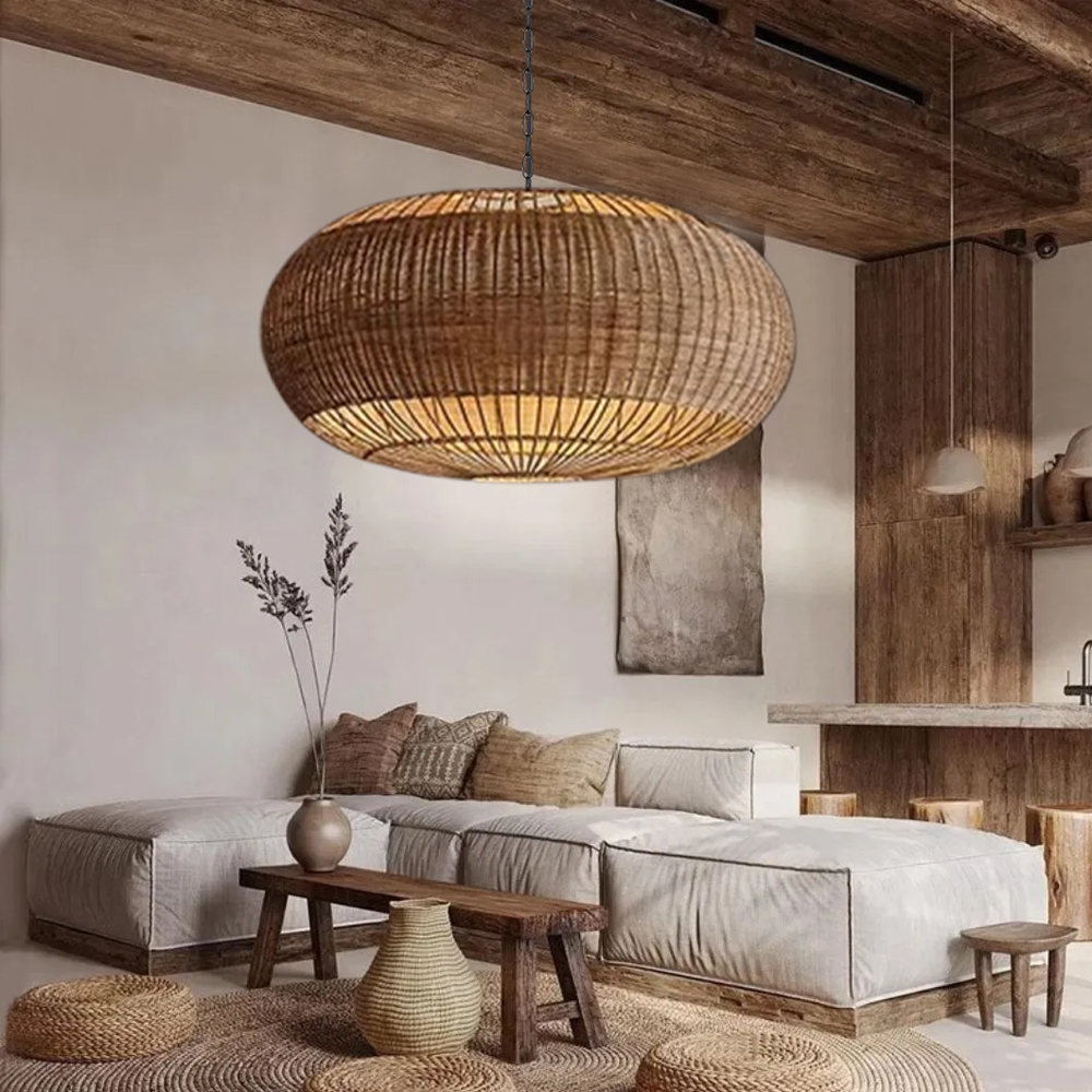 Eco-Friendly Rattan Pendant Light for Living Room Wabi-sabi Style