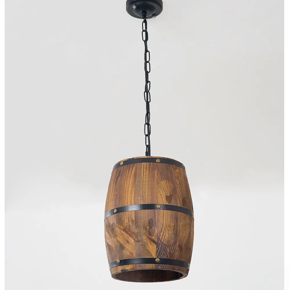 Industrial Farmhouse Style Oak Barrel Cylinder Pendant Light