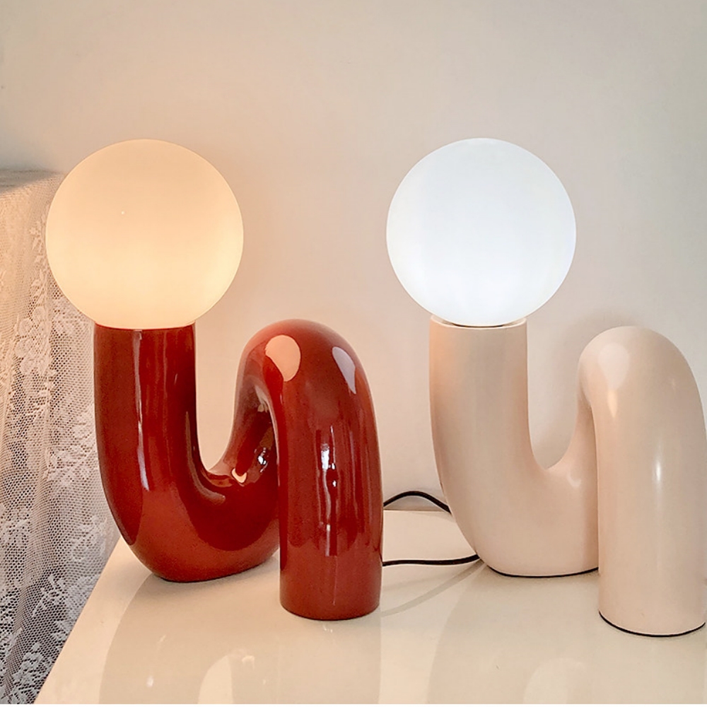 Postmodern Loop Resin Table Lamp With Frosted Glass Globe