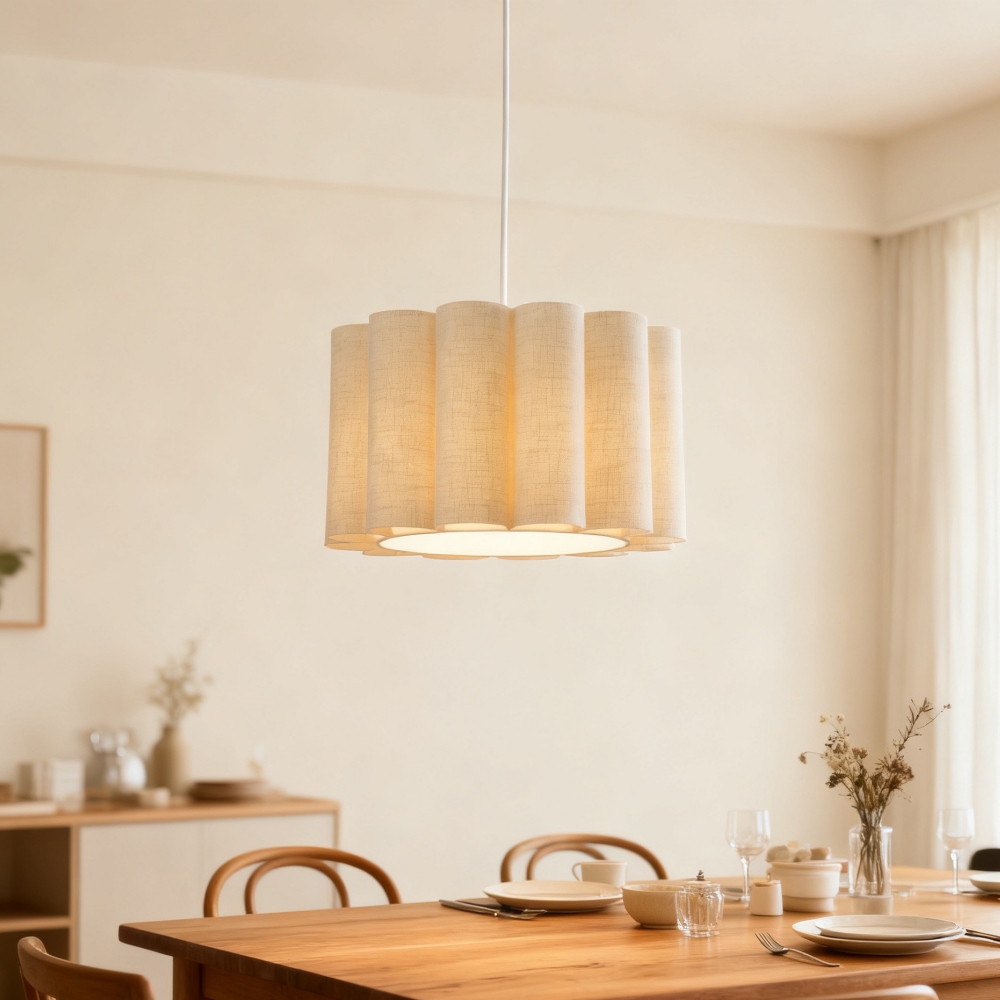 Buttercream Ruffled Linen Cylinder Pendant Light for Cozy Interiors