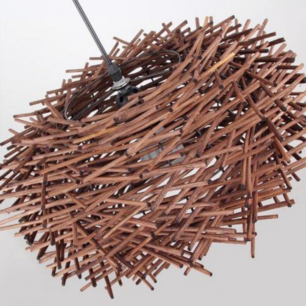 Artisanal Twig Weave Sphere Pendant Rustic Natural Glow