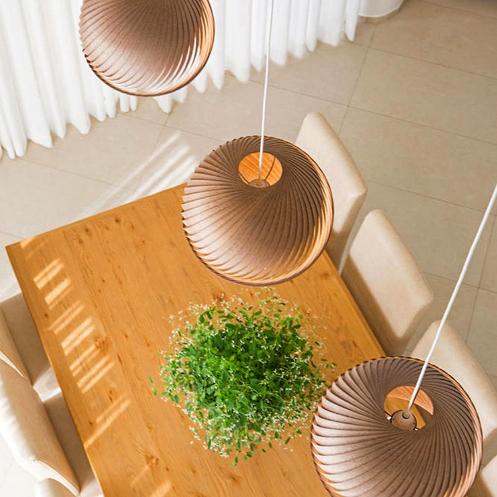 Spiral Wood Veneer Dome Pendant Light