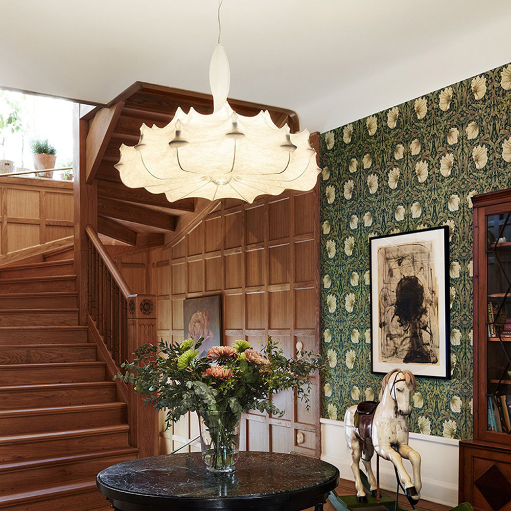 Japanese Cream Silk Chandelier Mid-century Retro Conic Pendant Light