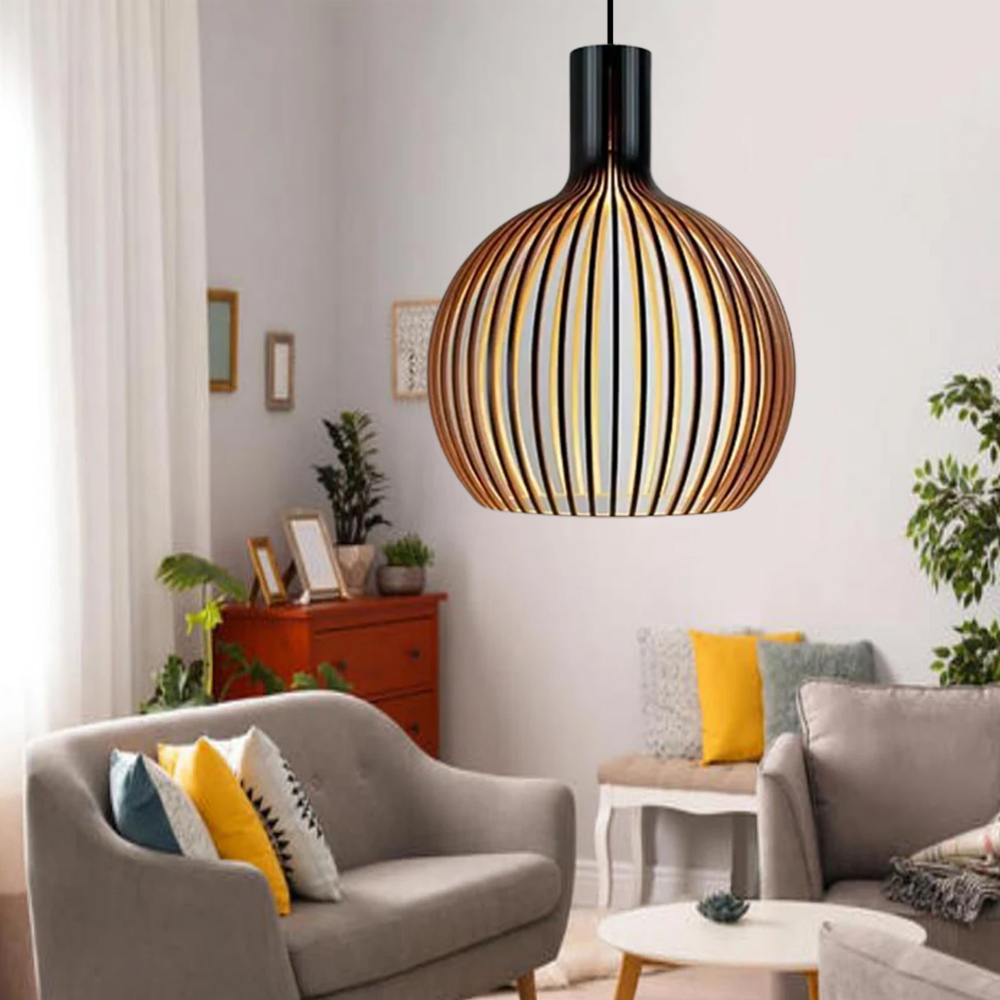 Japanese Handwoven Wooden Pendant Light Fixture Dining Room Birdcage Chandelier