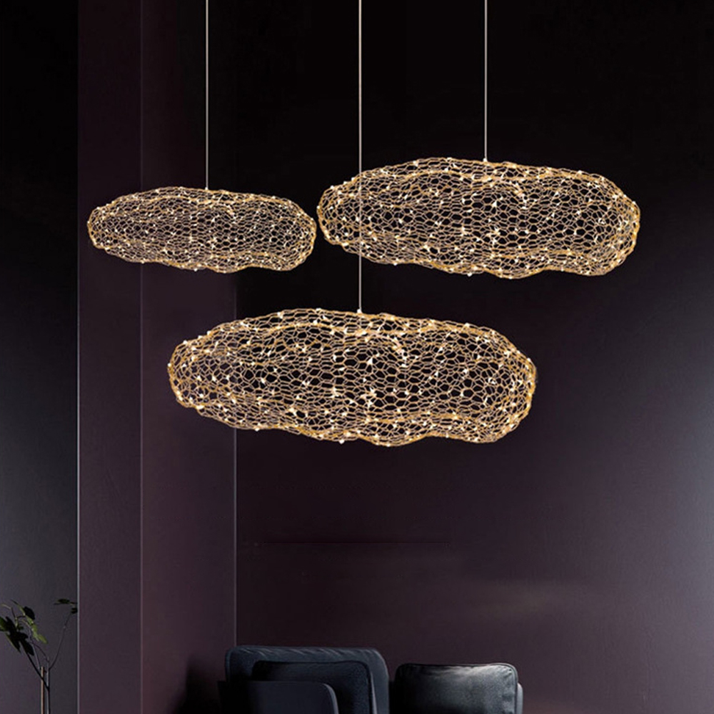 Nordic Chandelier Creative Cloud Pendant Light Gypsophila Metal Mesh Cloud Lamp