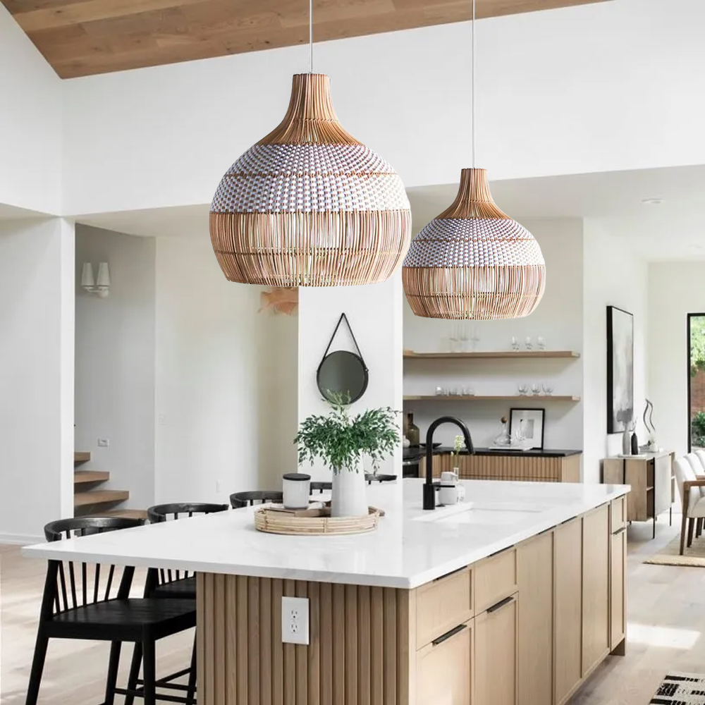 Modern Classic White Rattan Chandelier For Kitchen Island