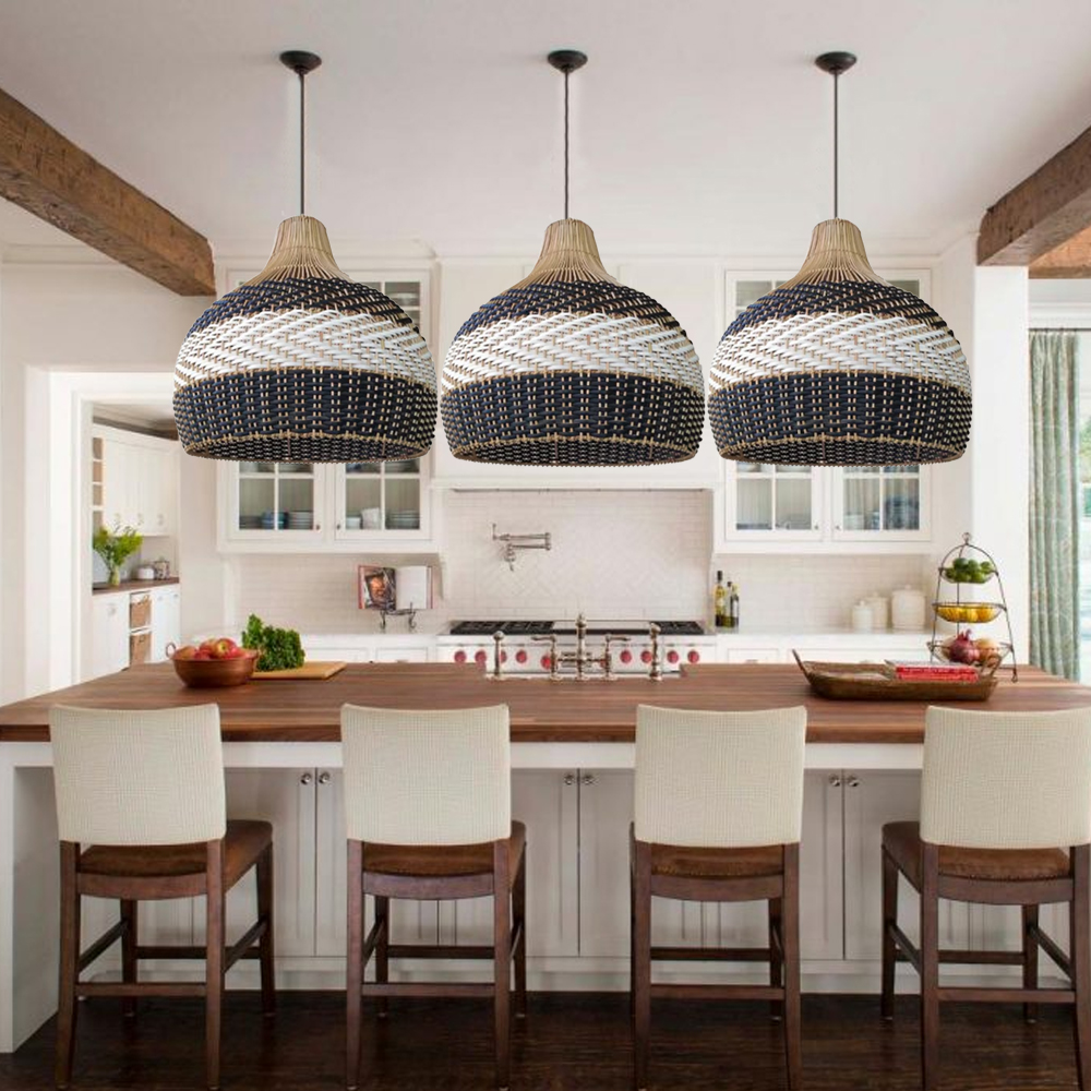 California Rattan Pendant Light Chandelier Coastal Interior Design Lighting Fixture