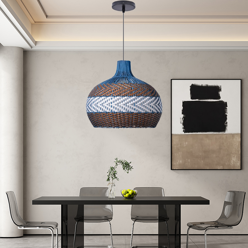 Azure Blue Rattan Pendant Light Minimalist Home decor Lighting