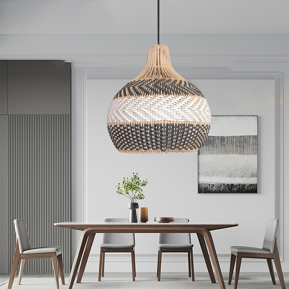 Florida Grey Dining Room Pendant Light Kitchen Island Rattan Woven Chandelier