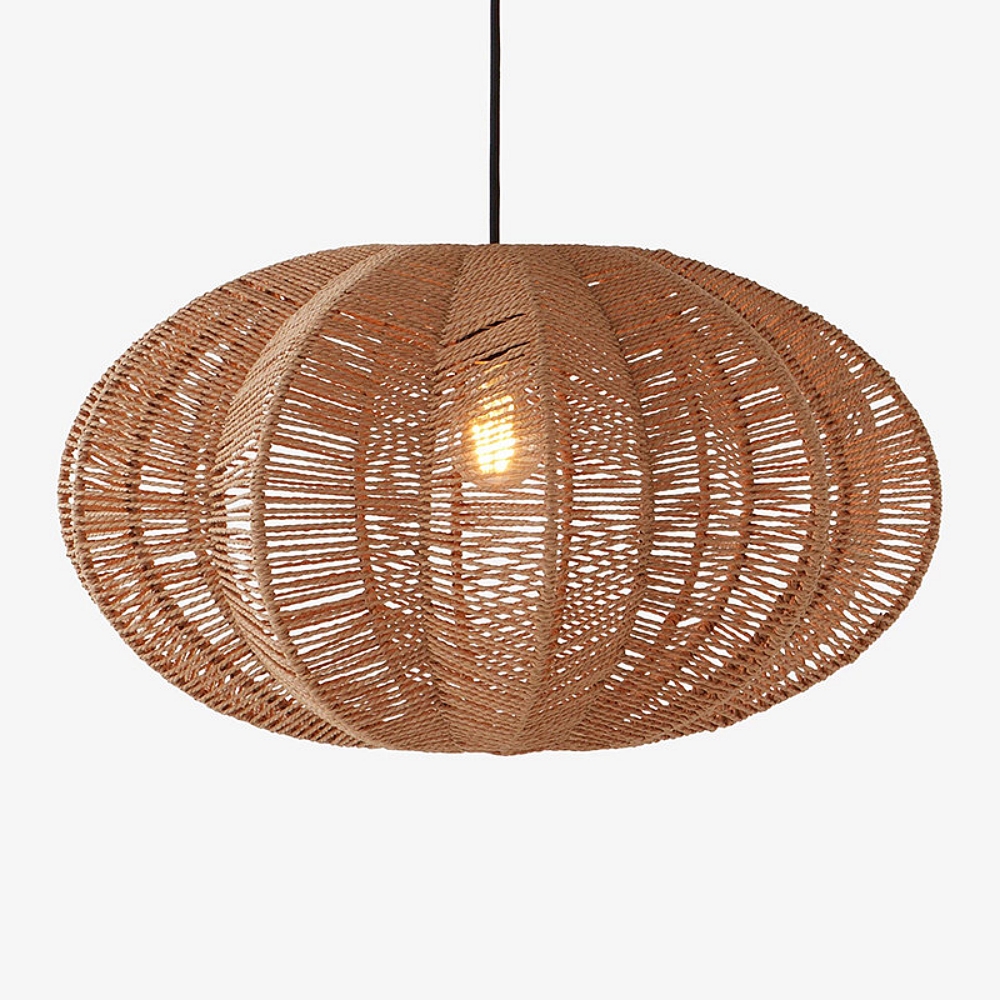 Bohemian Woven Rattan Oval Pendant Lamp Natural Textured Lighting