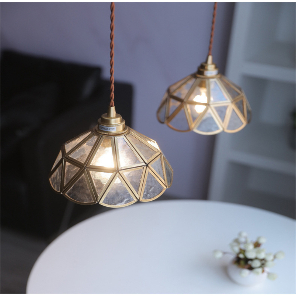 American Retro Artistic Brass Colored Glass Pendant Light Bedside Glass Lamp