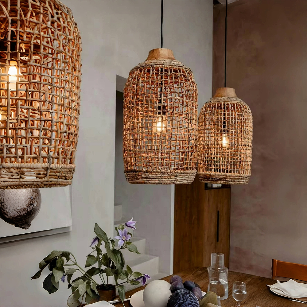 Dining Room Oversize Wabi-sabi Rattan Pendant Lampshade Quality Handwoven Chandelier