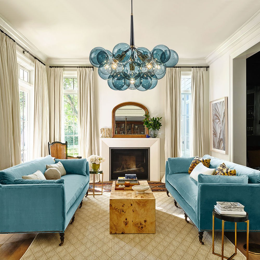 Modern Blue Glass Globe Bubble Chandelier Cluster Pendant Light