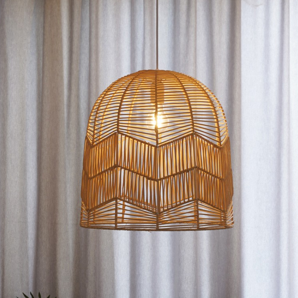 Hollow Rattan Pendant Light Fixture Bohemian Living Room Natural Wicker Lamp