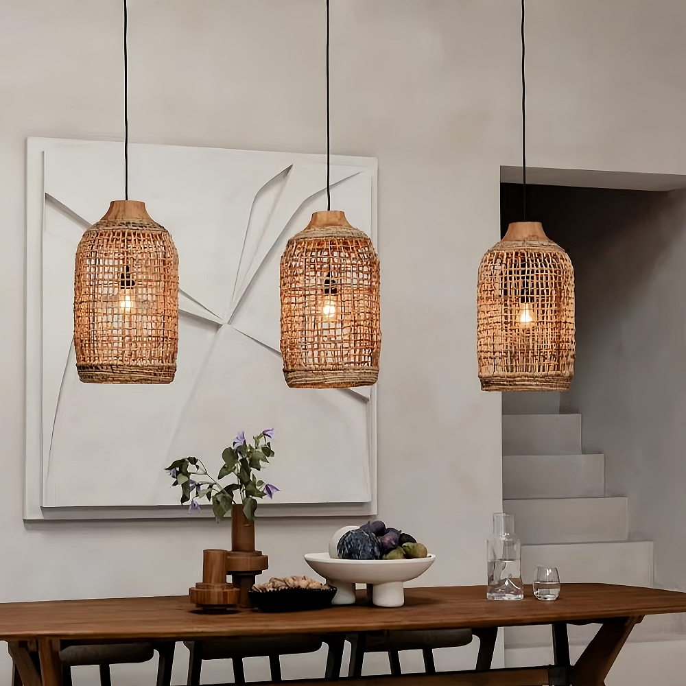 Dining Room Oversize Wabi-sabi Rattan Pendant Lampshade Quality Handwoven Chandelier