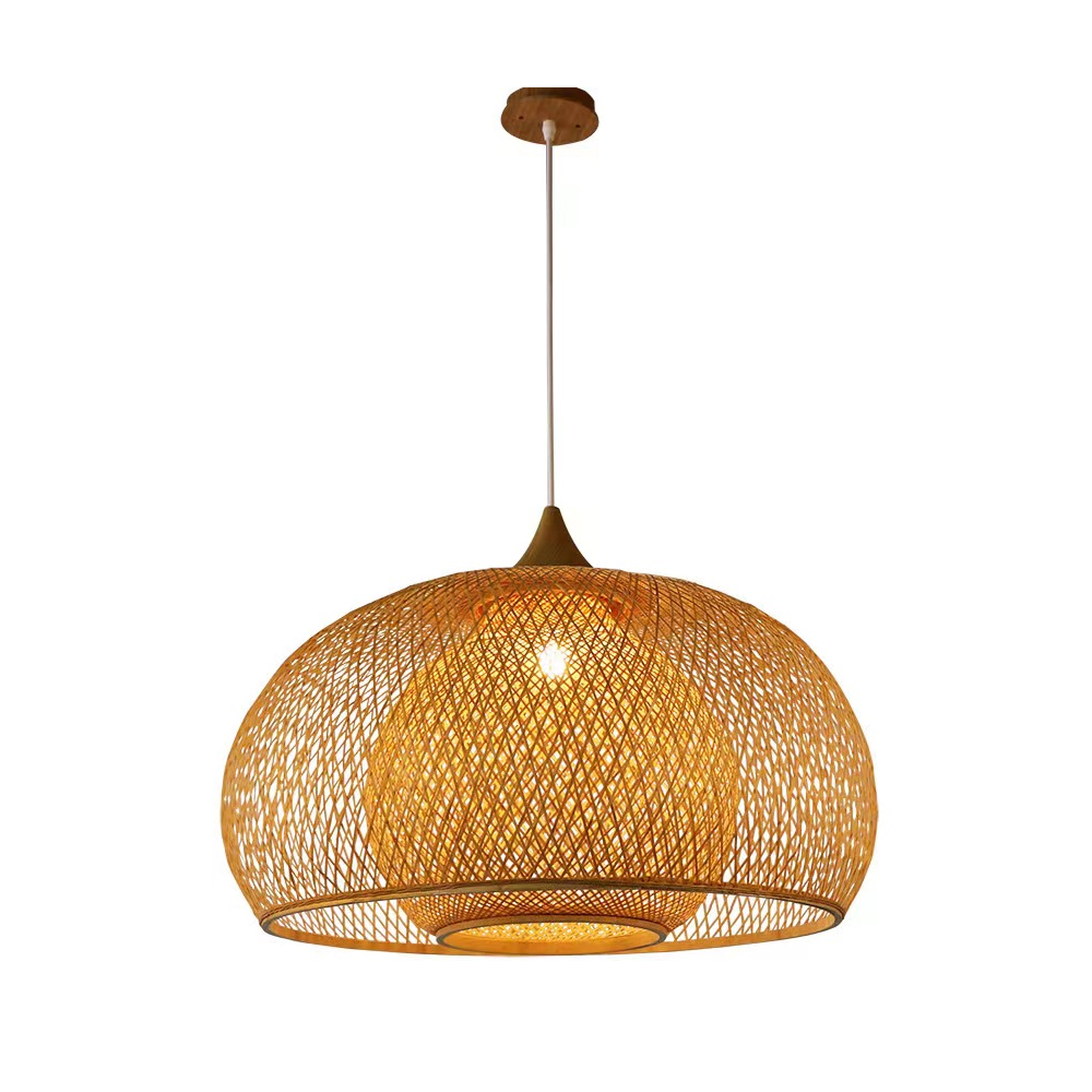 Japandi Home Decor Bamboo Ceiling Lamp Woven Rustic Pendant Lighting