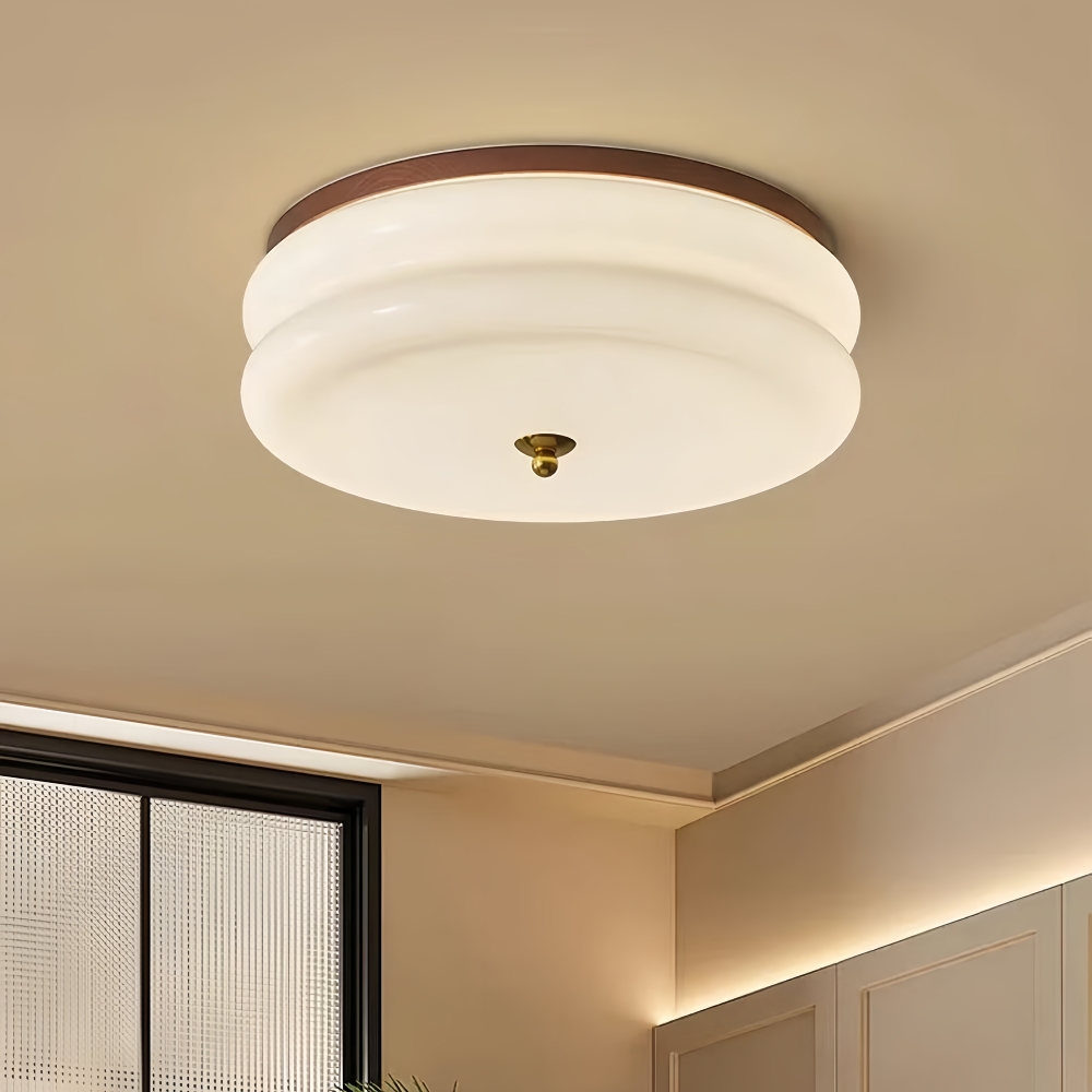 Modern Cream Style Bedroom Lamp French Wooden Glass Foyer Ceiling Light