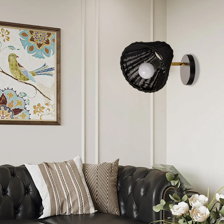 Japanese Style Simple Rattan Woven Bedside Wall Lamp