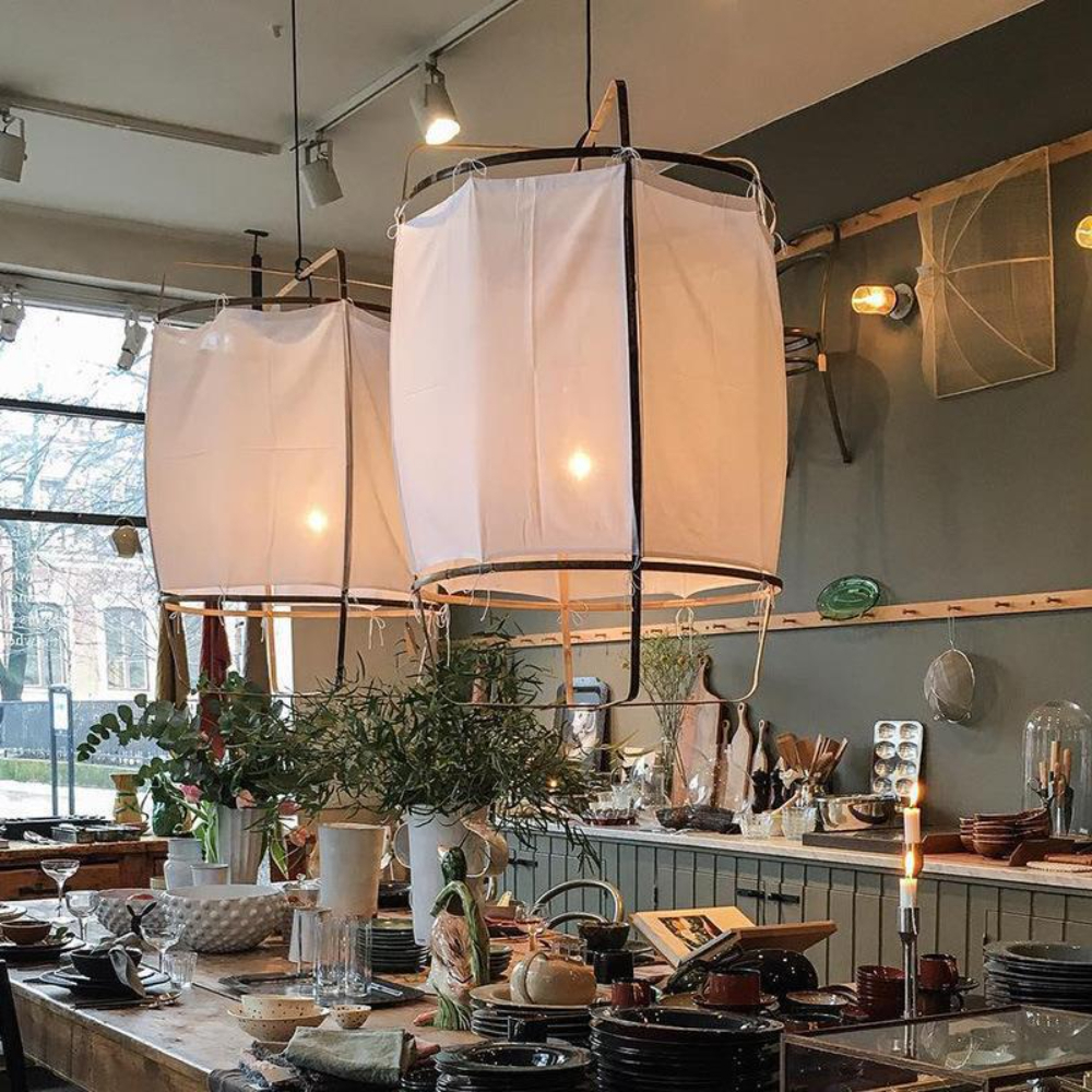 Japanese Retro Fabric Kongming Lantern Pendant Light Homestay Dining Room Chandelier