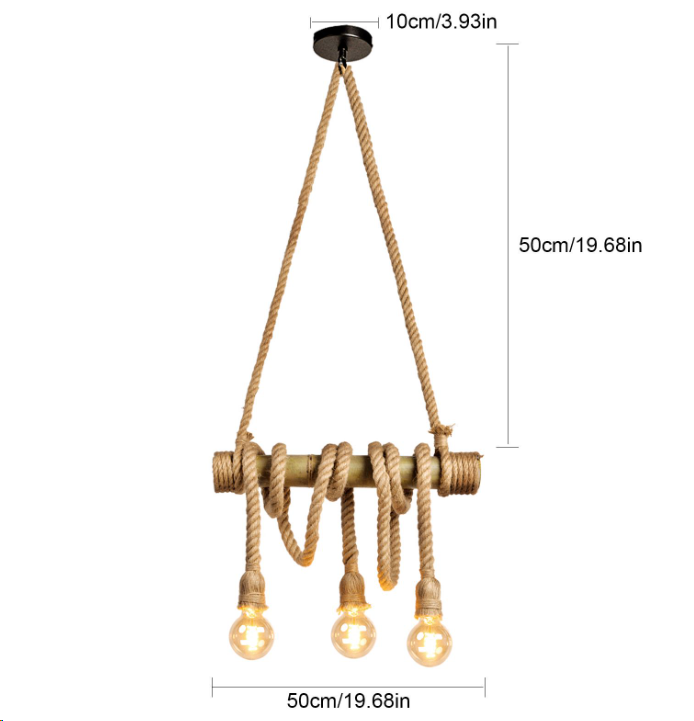 Industrial Style Retro Bamboo Tube Hemp Rope Chandelier Creative Pendant Light