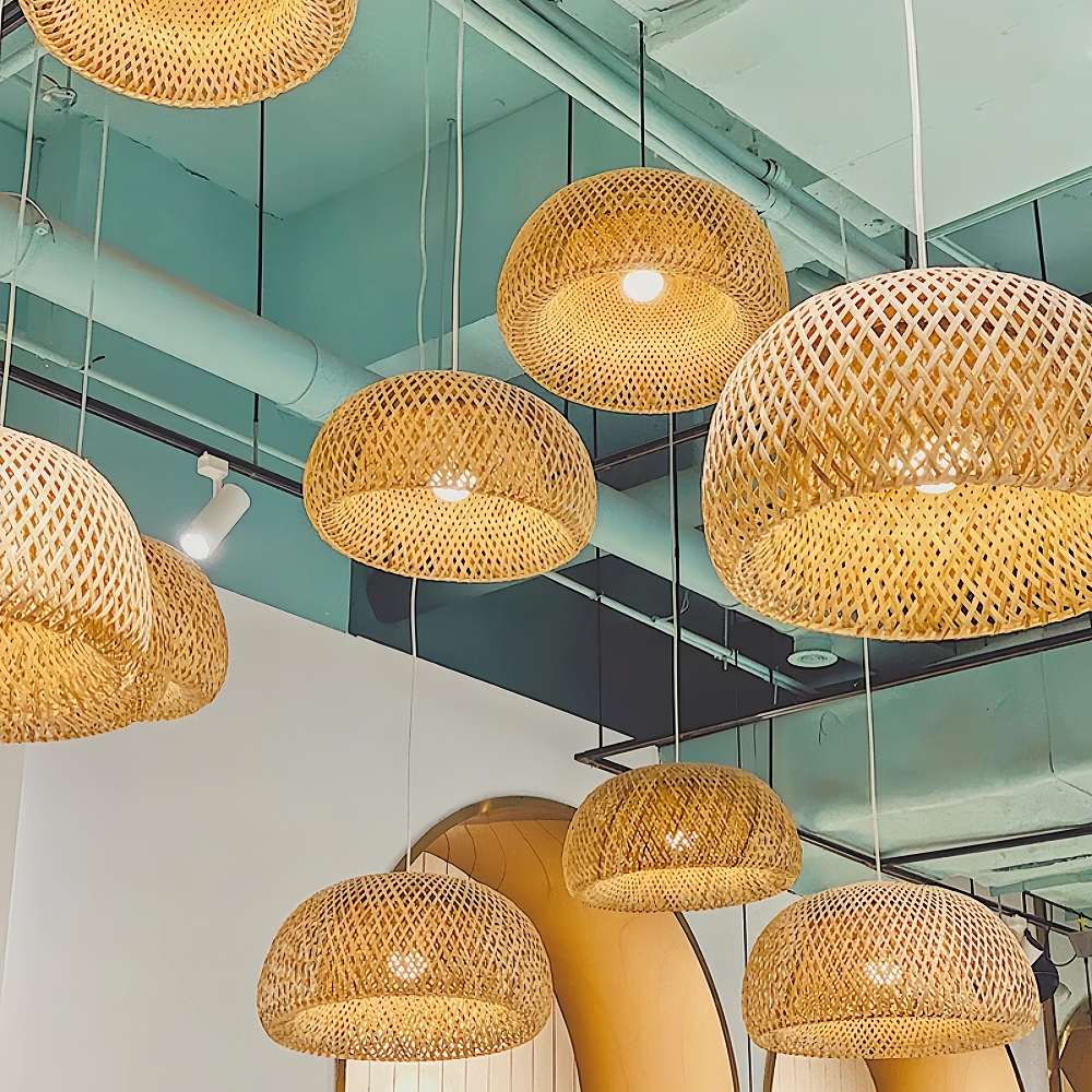 Handmade Woven Double-Layer Bamboo Pendant Light And Ceiling Light