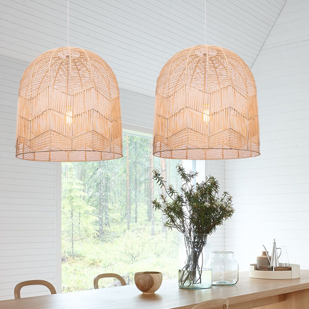 Hollow Rattan Pendant Light Fixture Bohemian Living Room Natural Wicker Lamp