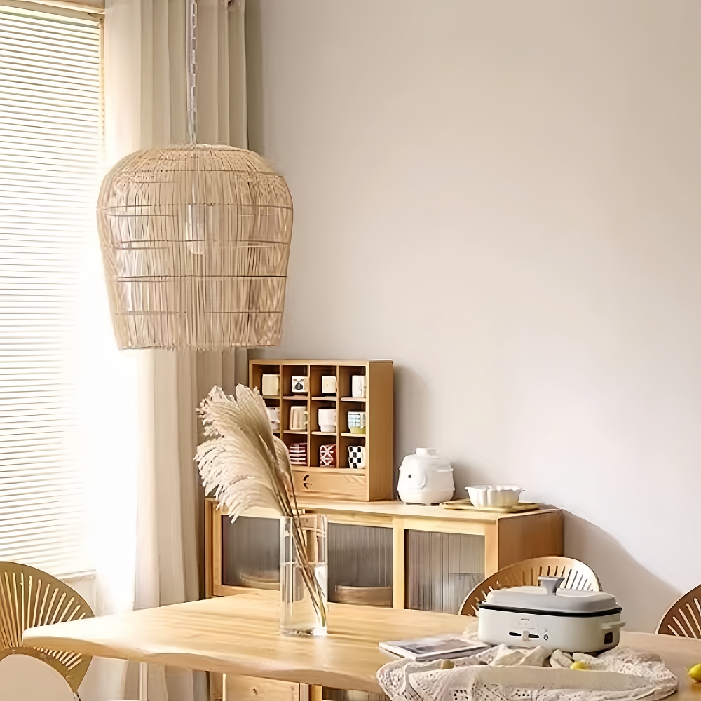  Wooden style natural rattan handmade woven chandelier