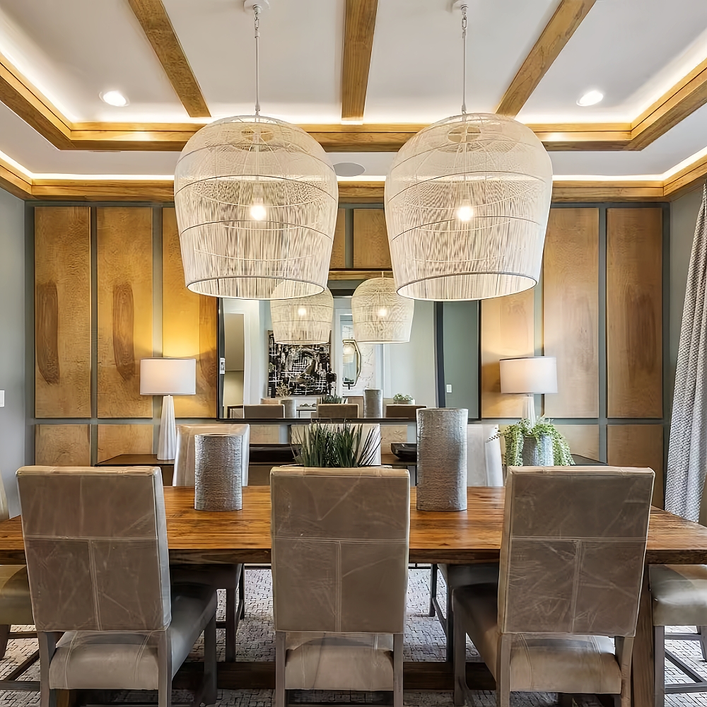  Wooden style natural rattan handmade woven chandelier