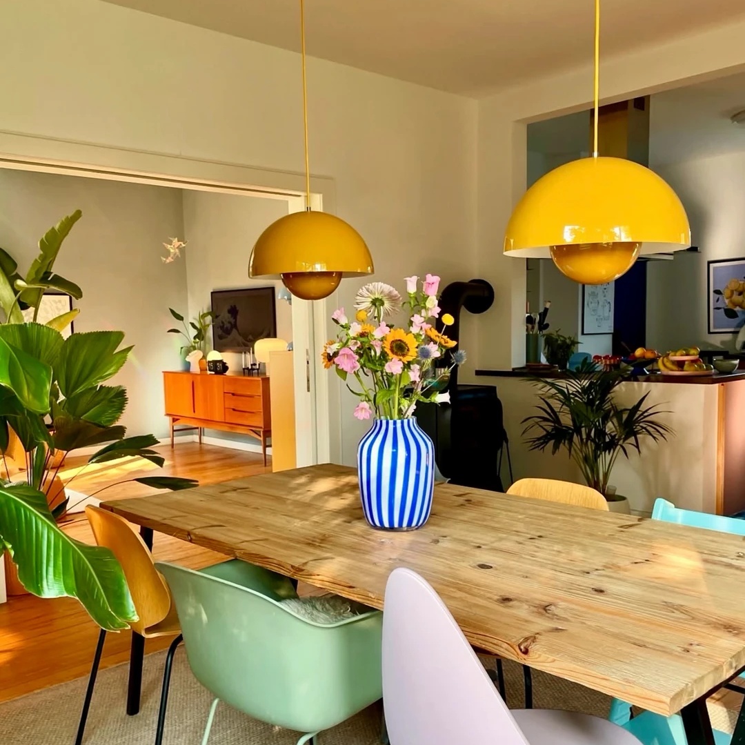 Adjustable Arm Metal Pendant Light Danish Flush Mount Flowerpot Dining Room Light