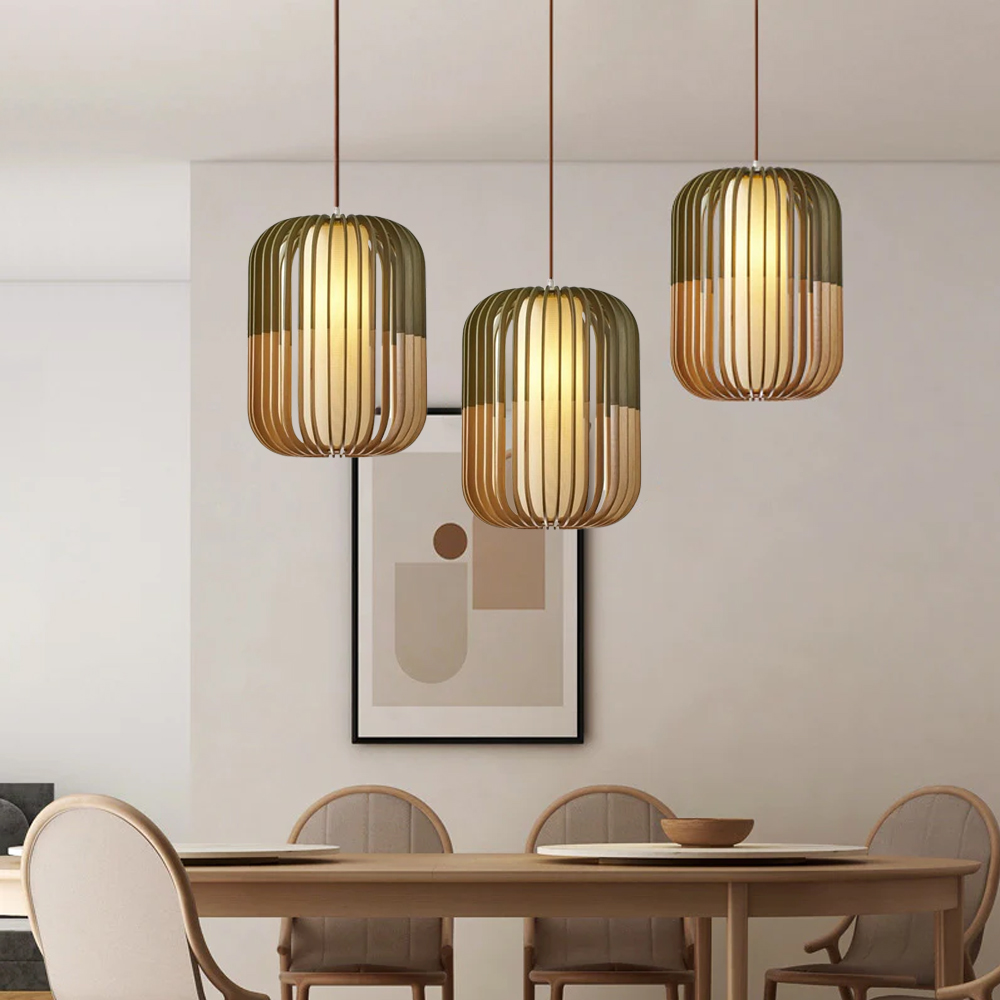 Nordic Wood Textured Dining Room Pendant Light