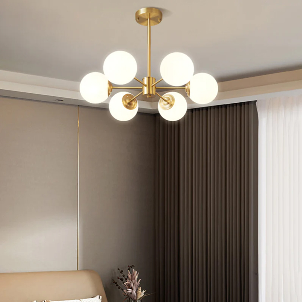 6-light Sputnik Chandelier Golden Molecular Shaped Brass Ceilight Light