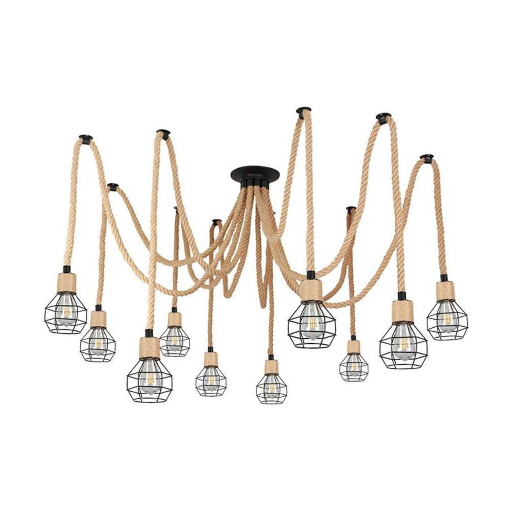 Spherical Cage Rope 6-Lights Brown Pendant Lighting Fixture