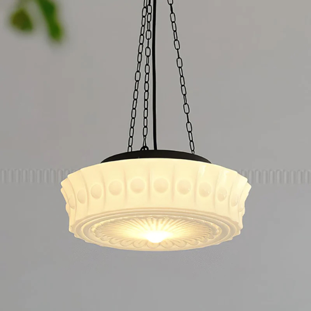Living Room White Glass Chandelier Vintage Round Pendant Light