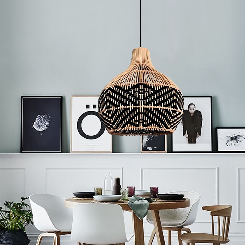 Florida Black Rattan Pendant Light Fixture For Kitchen Island