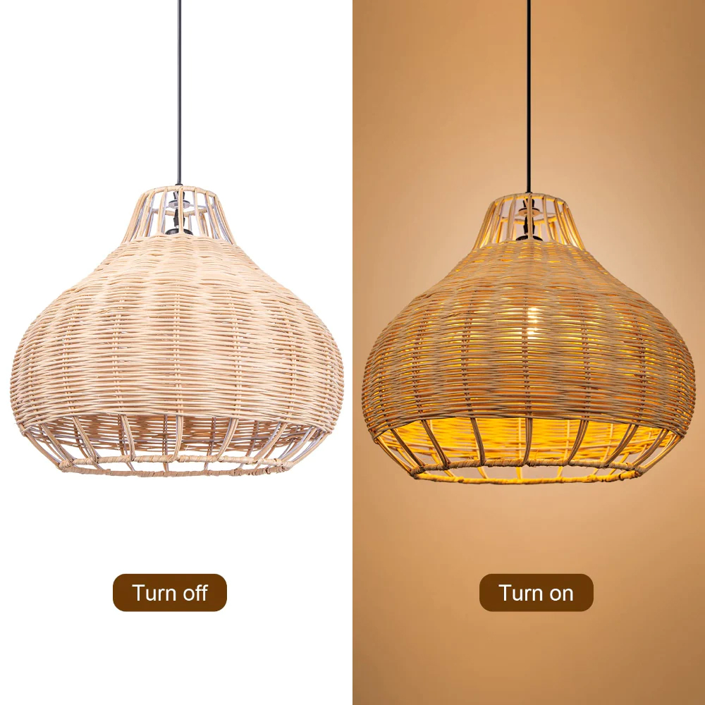 Japanese Style Wicker Hanging Chandelier Hand-Woven Rattan Pendant Lampshade