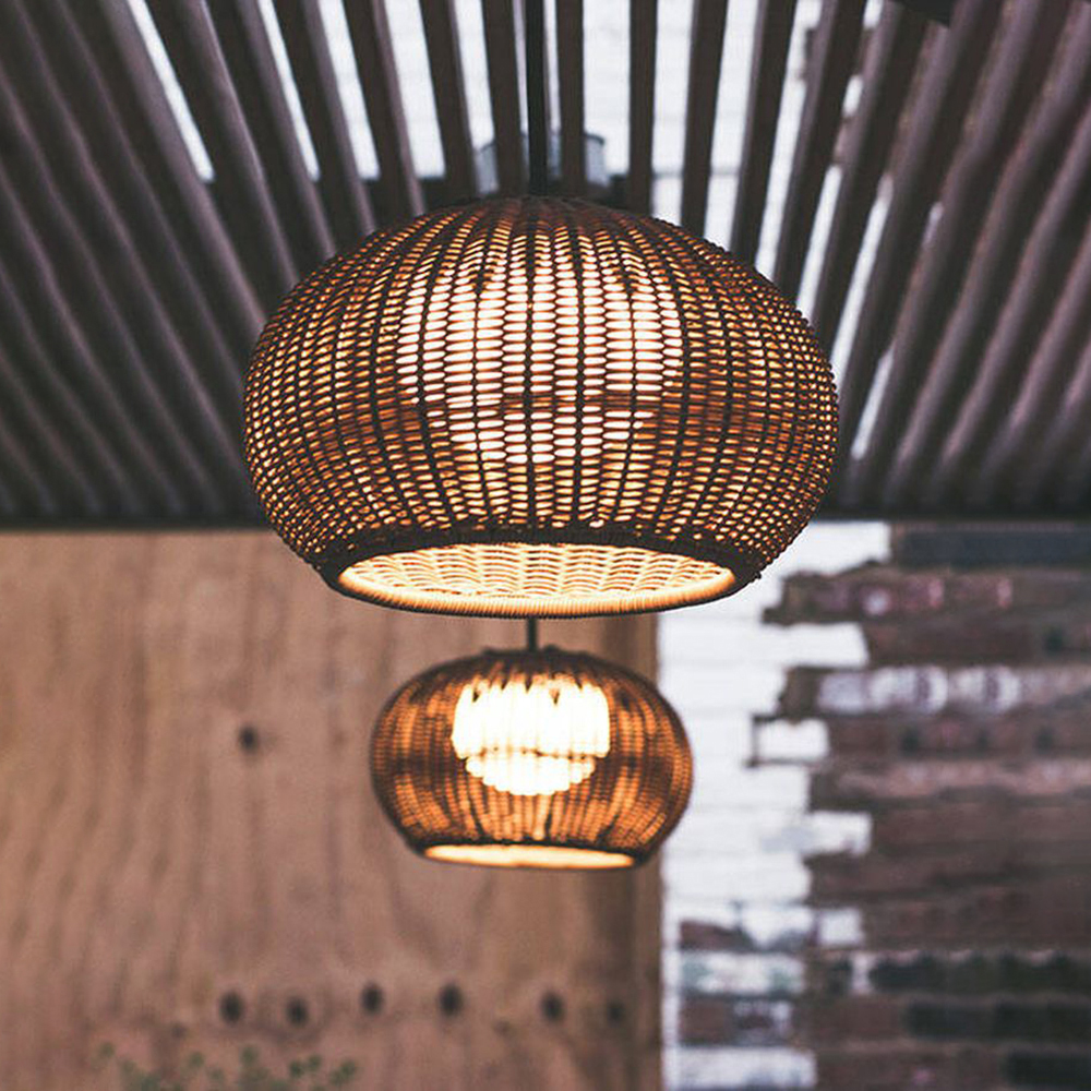 Outdoor Chandelier Waterproof Balcony Rattan Pendant Light Rain-proof Pavilion Corridor Lamp