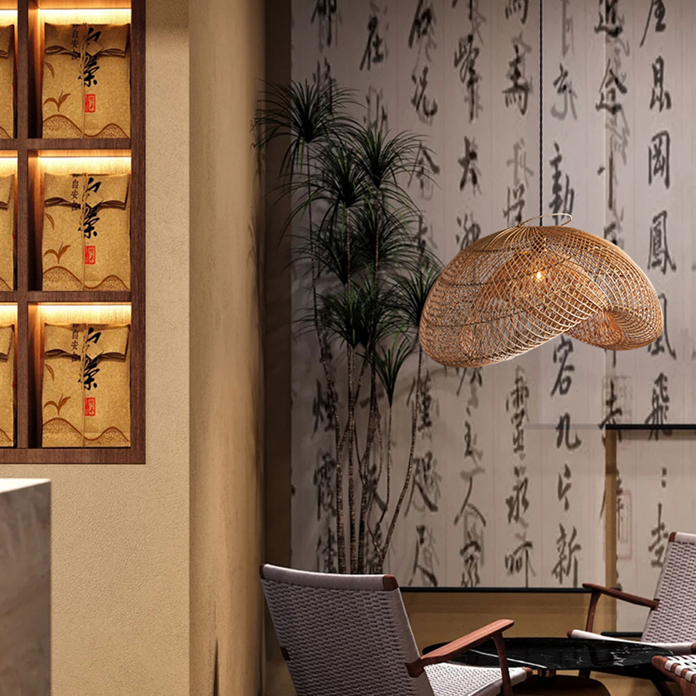 Wabi-Sabi Style Japanese Rattan Pendant Light Fixture For Living Room