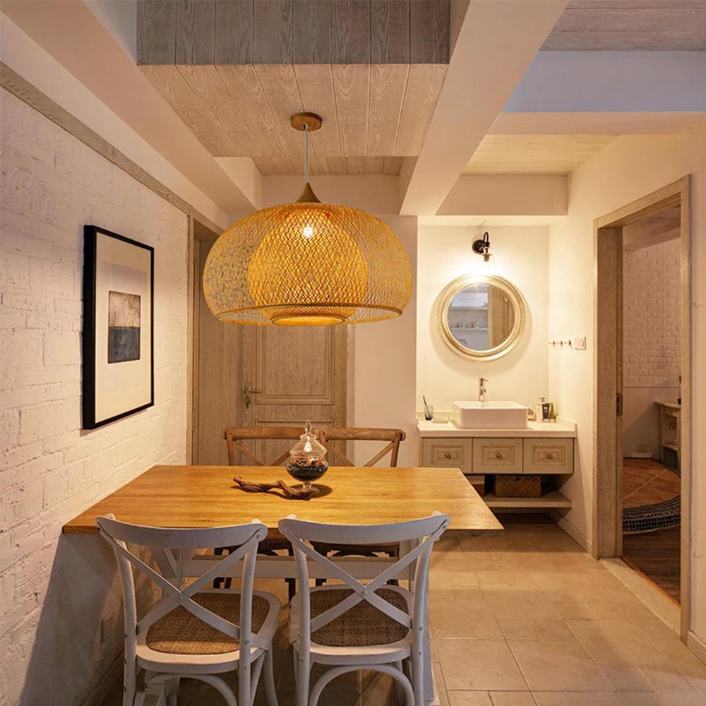 Japandi Home Decor Bamboo Ceiling Lamp Woven Rustic Pendant Lighting
