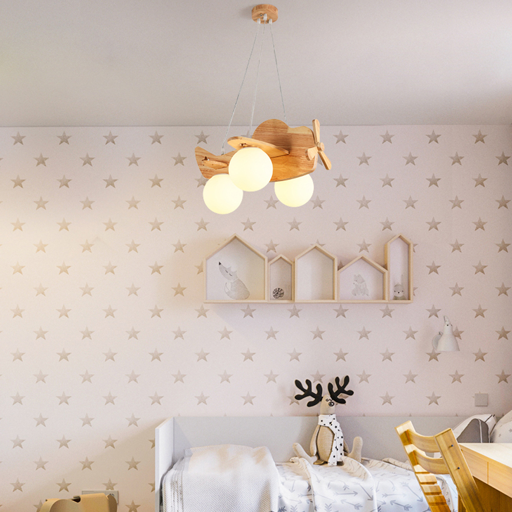 Creative Nordic Wooden Aircraft Lamp Children's Room Boys' Bedroom room Ceiling Light