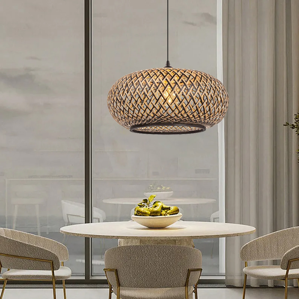 Wabi-sabi Living Room Decor Rattan Pendant Light Dining Room Weave Lamp Shade