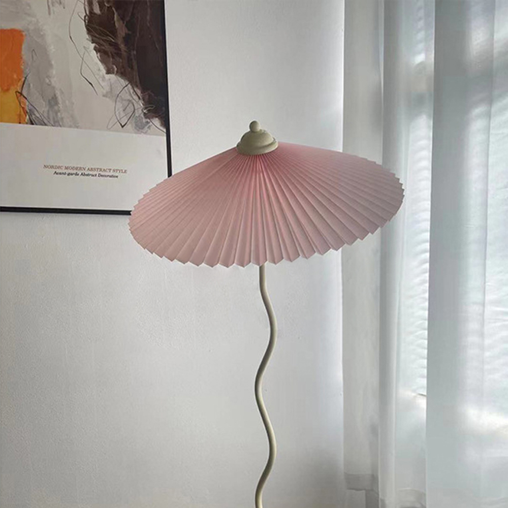 Vintage Pleated S-shaped Floor Lamp Designer Art Fabric Standing Lamps
